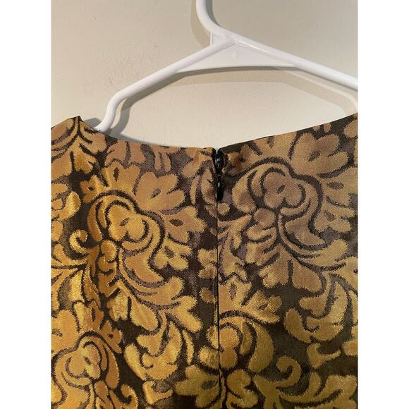 Chetta B Gold Floral Brocade Fit and Flare Beaded High Neck Dress - Picture 8 of 11